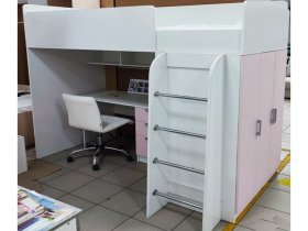 Кровать-чердак Бемби нью (белый/розовый бледный) в Табулге - tabulga.mebel-nsk.ru | фото