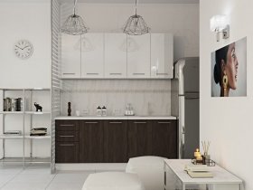 Кухонный гарнитур МДФ Выгодно и точка 2,0 м (белый глянец/ироко) в Табулге - tabulga.mebel-nsk.ru | фото
