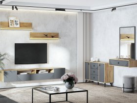Модульная гостиная Байкал (дуб крафт золотой/графит) в Табулге - tabulga.mebel-nsk.ru | фото
