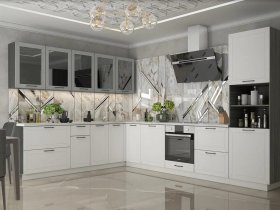 Модульная кухня Глэдис (белый снег/лайт грей софт/корпус анкор темный) в Табулге - tabulga.mebel-nsk.ru | фото