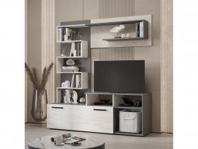 Стенка Евро (графит/дуб крафт белый) в Табулге - tabulga.mebel-nsk.ru | фото