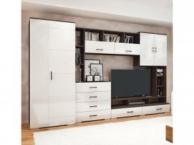 Стенка Коста МДФ (дуб венге/белый глянец) в Табулге - tabulga.mebel-nsk.ru | фото