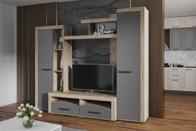 Стенка Марсель-4 (дуб крафт серый/графит серый) в Табулге - tabulga.mebel-nsk.ru | фото